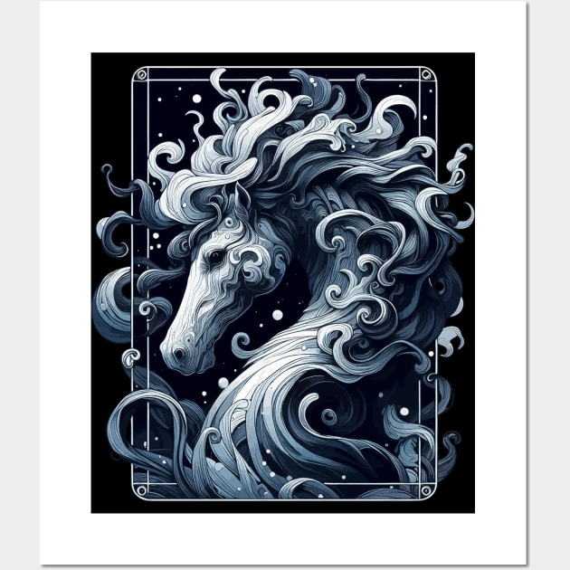 Monochromatic Outline Hippocampus Seahorse Wall Art by TomFrontierArt